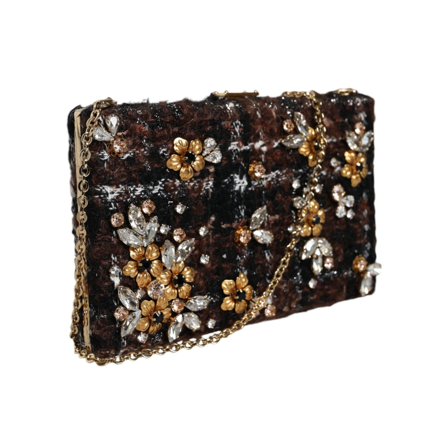 حقيبة كلاتش من دولتشي آند غابانا متعددة الألوان من التويد مزينة بالزهور للحفلات المسائية