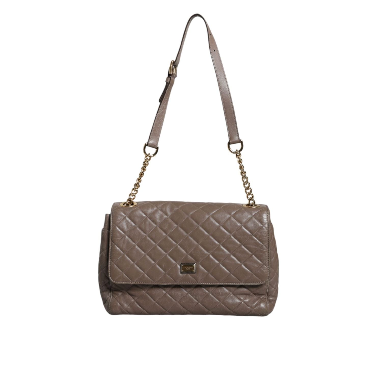 حقيبة كتف من الجلد المبطن باللون البني من دولتشي آند غابانا