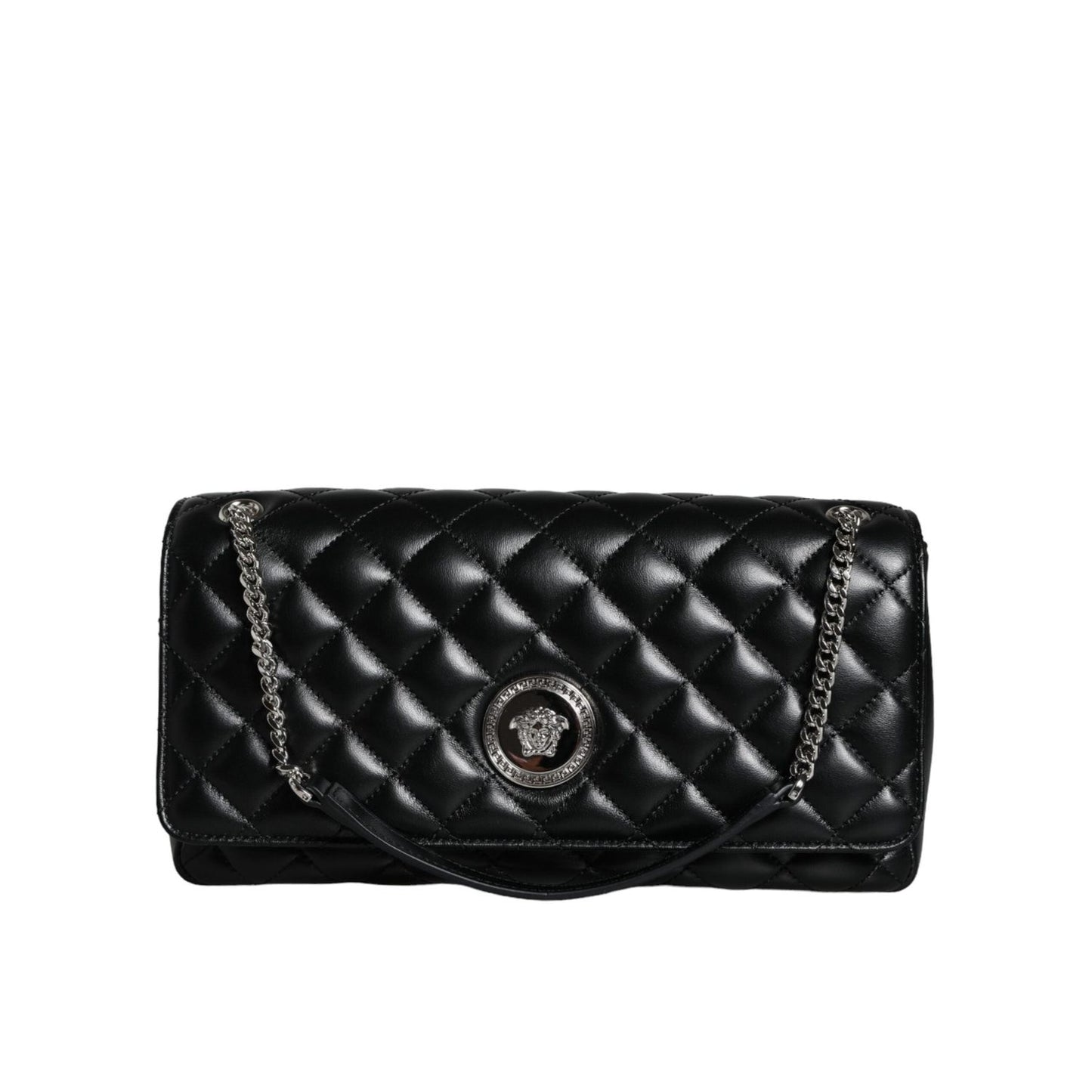 Versace Black Quilted Lambskin Leather Crossbody Shoulder Bag