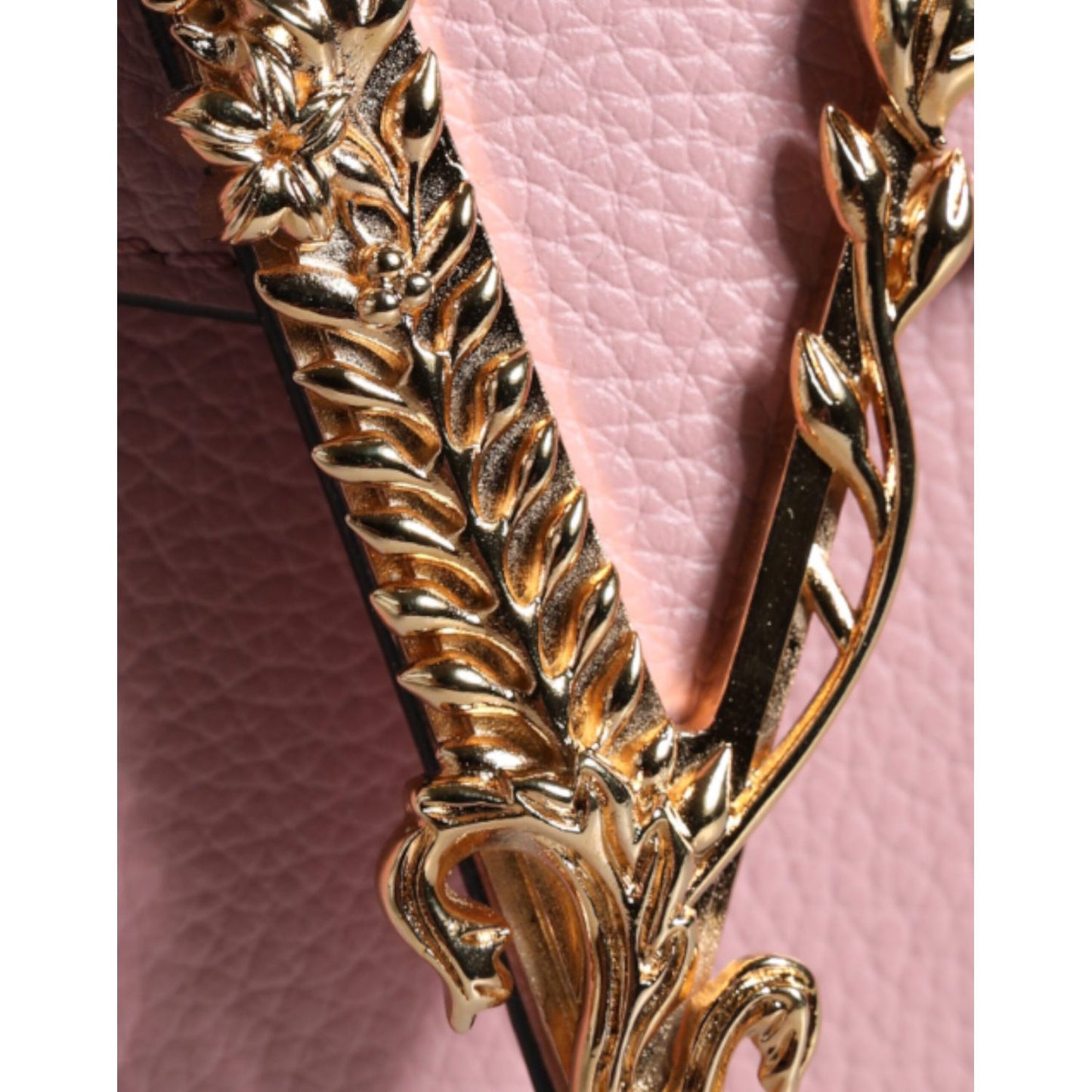 Versace Pink Grainy Calf Leather Logo Crossbody Shoulder Bag