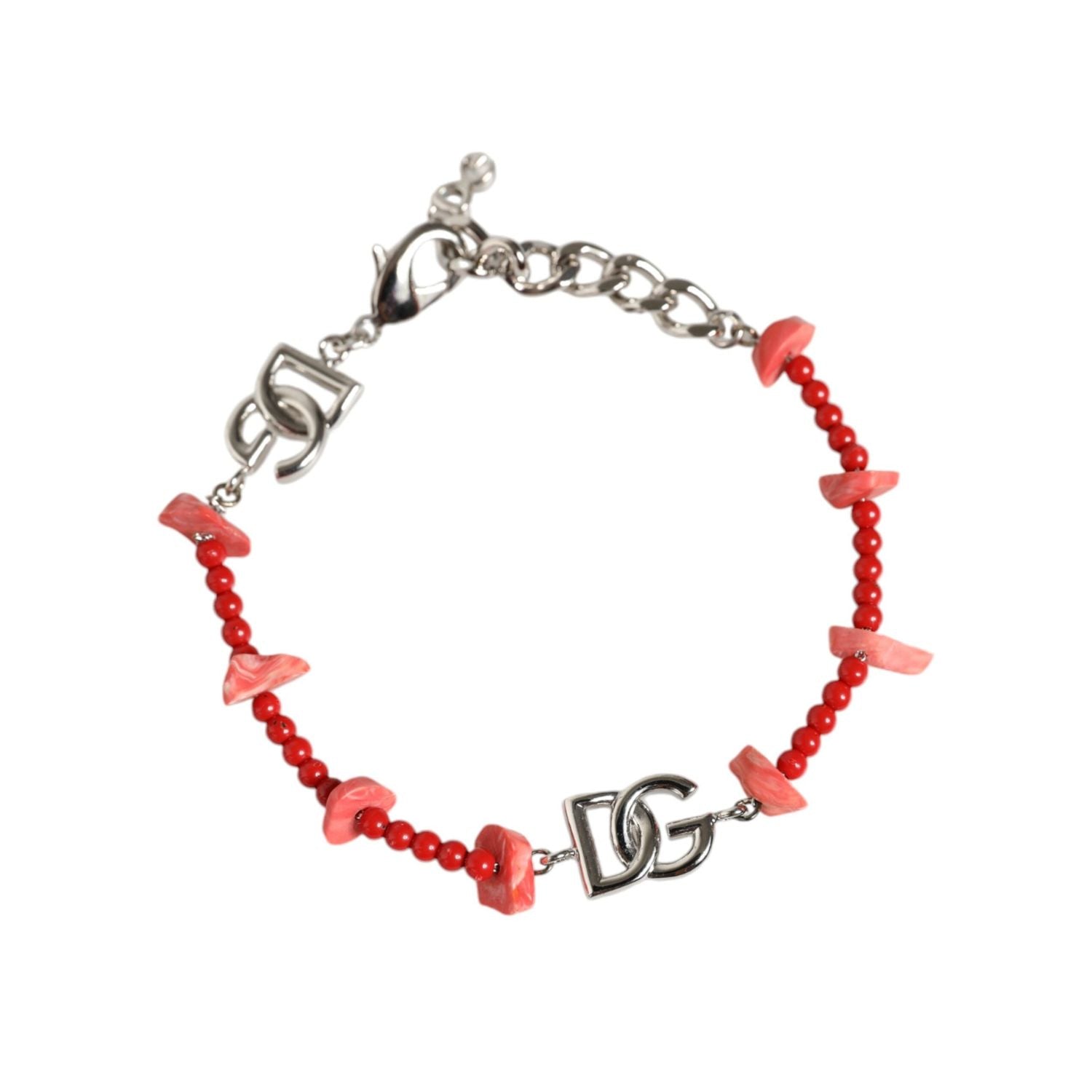 Dolce & Gabbana Silver Tone Brass Beaded Resin DG Logo Chain Bracelet