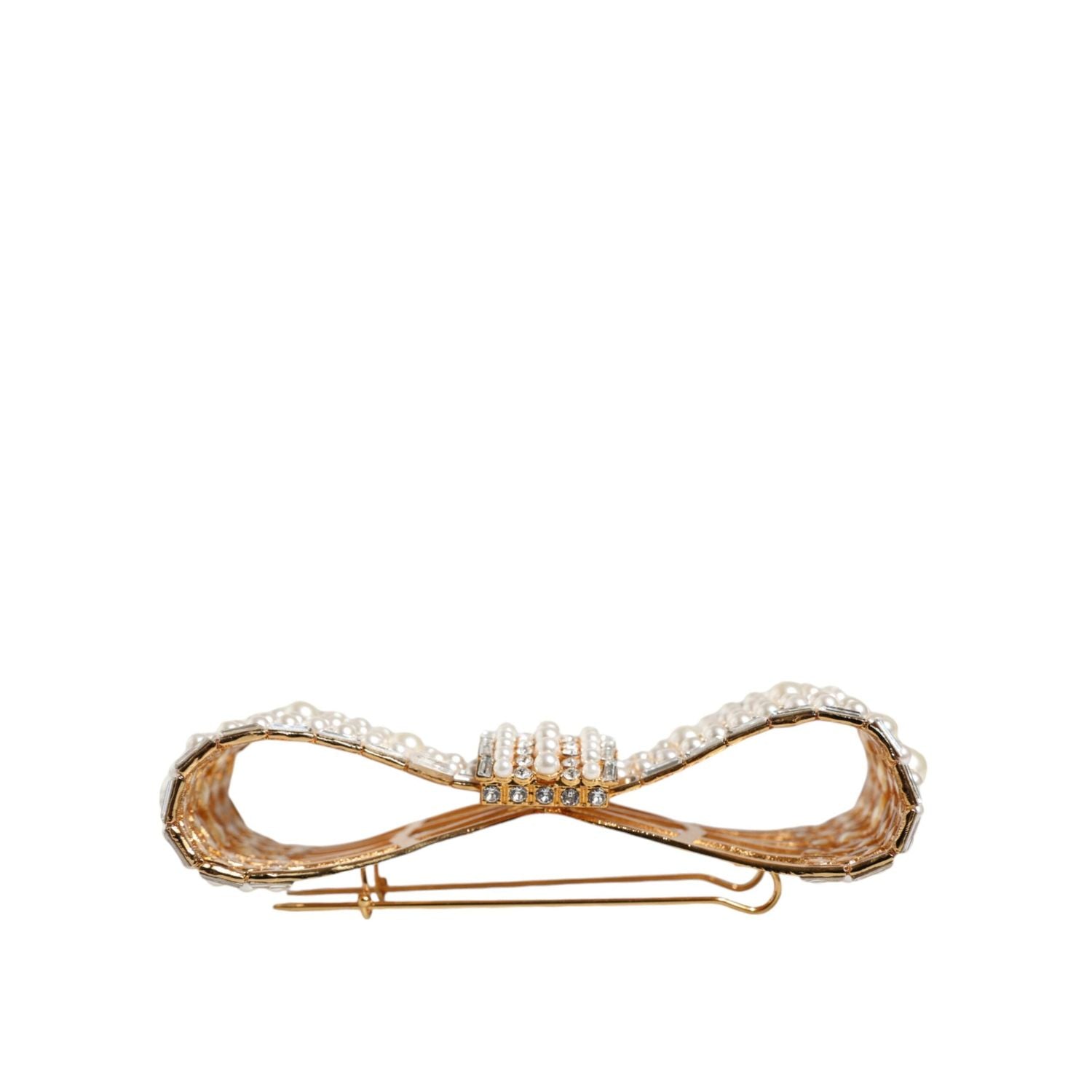 دبوس من دولتشي آند غابانا باللون الذهبي من النحاس مزين باللؤلؤ الصناعي والكريستال