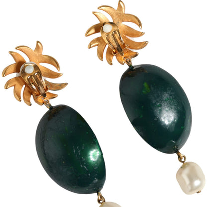 Dolce & Gabbana Red Watermelon Gold Brass Crystal Clip Dangling Earrings Earrings