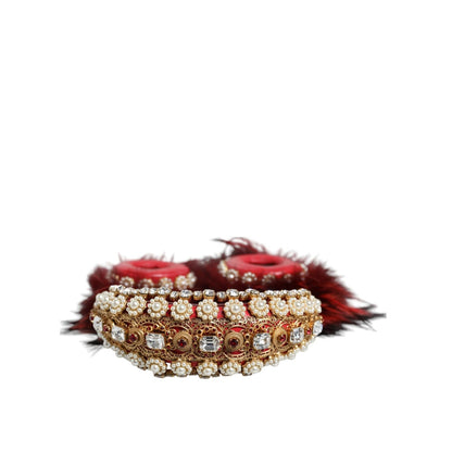 Dolce & Gabbana Red Gold Crystal Fur Headset Audio AUX Headphones