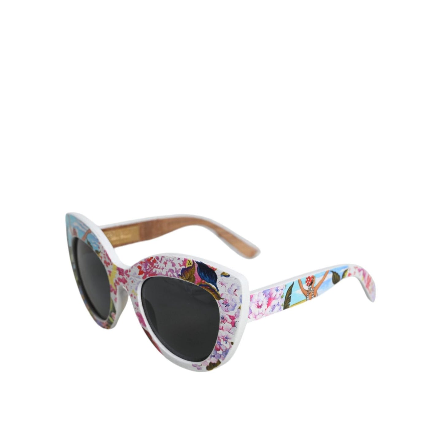 Dolce & Gabbana Multicolor Wood Crystal Brass Frame Floral Hand Paint Sunglasses