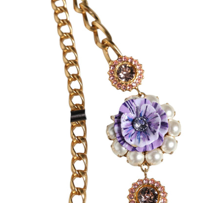 Dolce & Gabbana Gold Tone Floral Crystals Embellished Layered Necklace