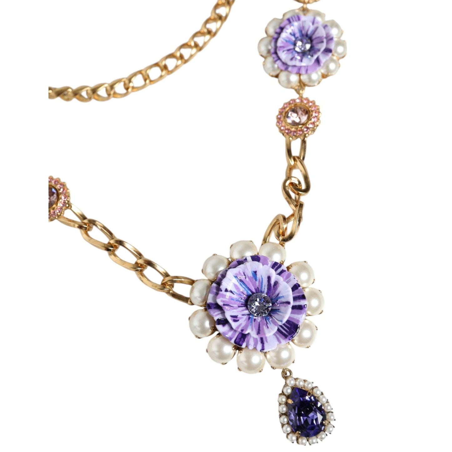 Dolce & Gabbana Gold Tone Floral Crystals Embellished Layered Necklace