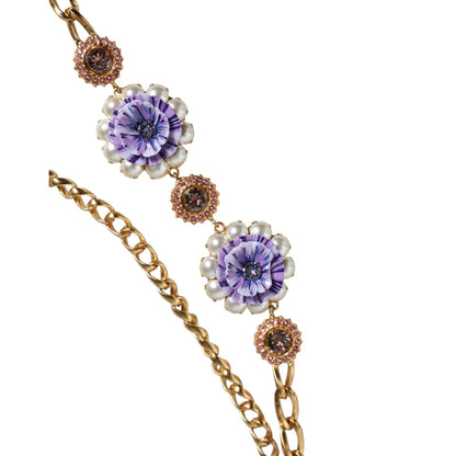 Dolce & Gabbana Gold Tone Floral Crystals Embellished Layered Necklace