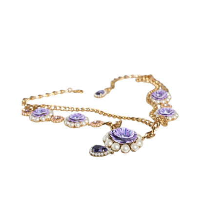 Dolce & Gabbana Gold Tone Floral Crystals Embellished Layered Necklace