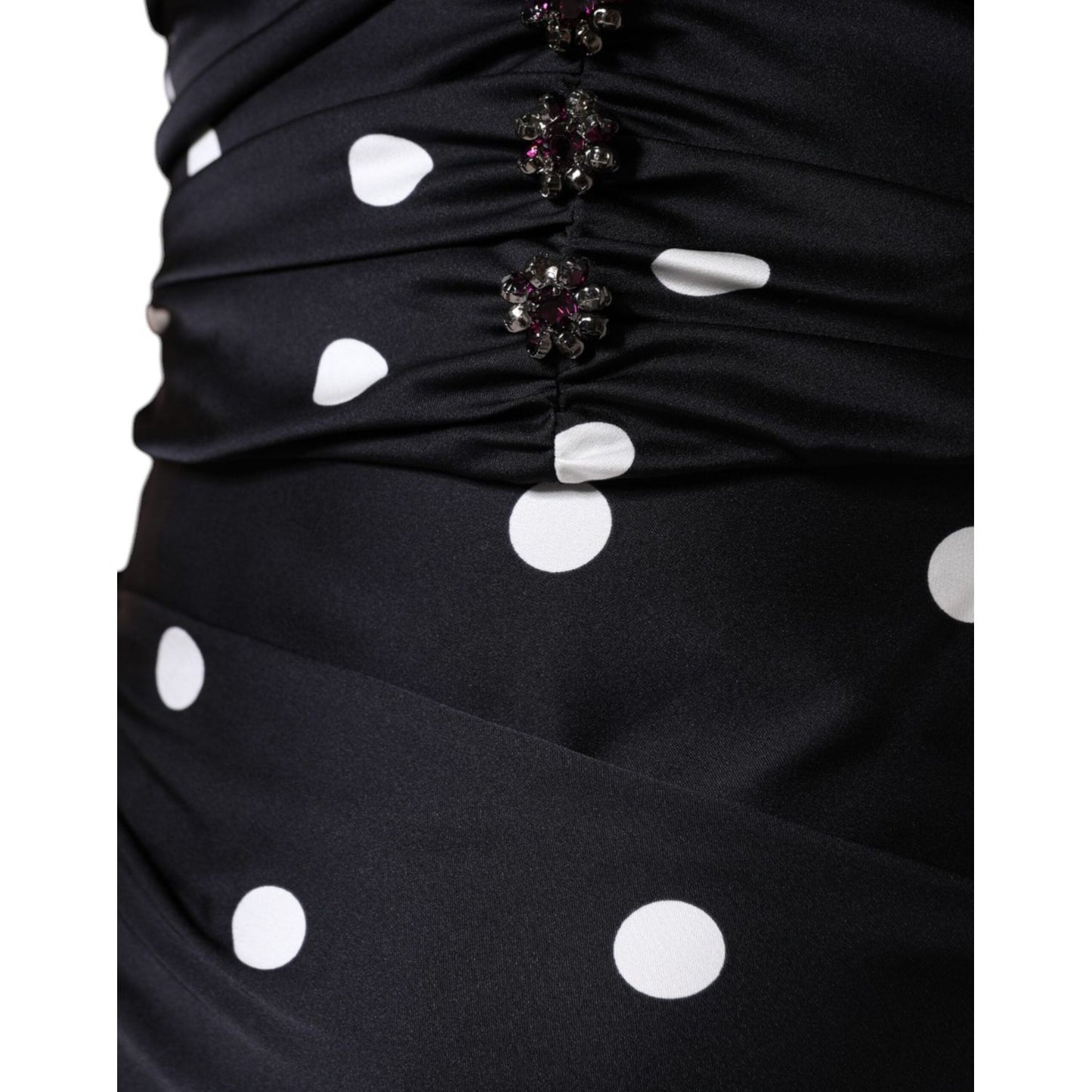 Dolce & Gabbana Black Silk Polka Dot V-neck Tassel Midi Dress DR281192-44