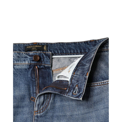 Dolce & Gabbana Blue Cotton Tattered Boyfriend Denim Jeans