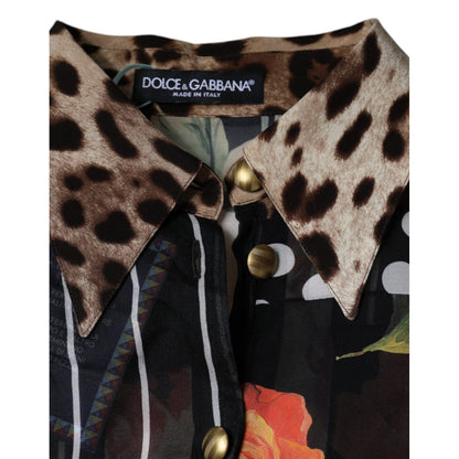Dolce & Gabbana Multicolor Patchwork Silk Collared Blouse Top