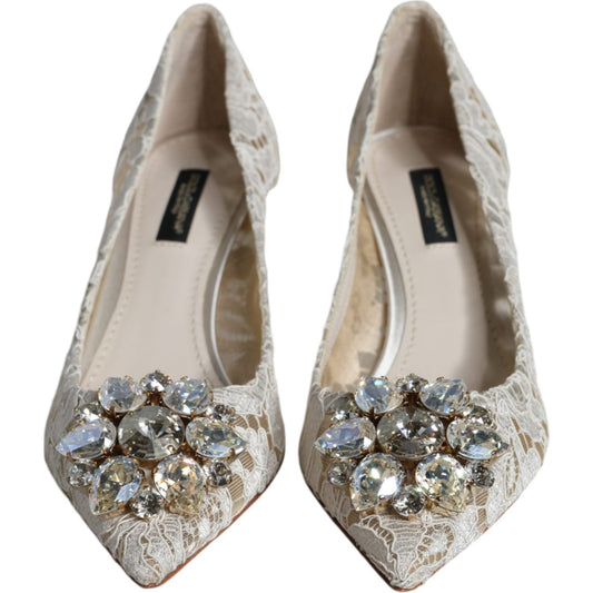 Dolce & Gabbana White Taormina Lace Crystal Heel Pumps Shoes Dolce & Gabbana Dark Gray