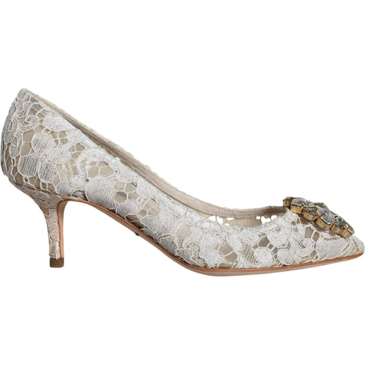 Dolce & Gabbana White Taormina Lace Crystal Heel Pumps Shoes Dolce & Gabbana Gray