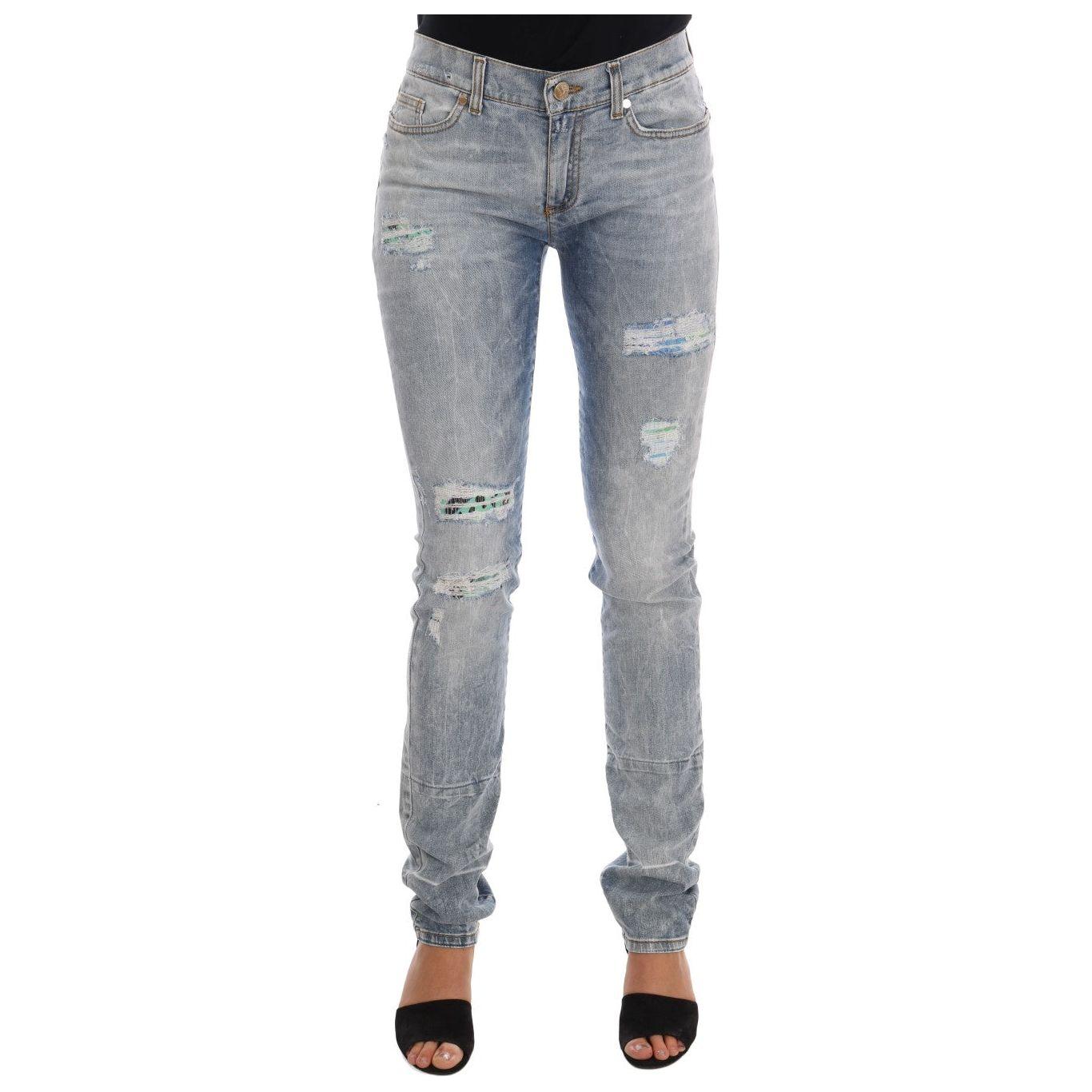 بنطلون جينز Versace Jeans Chic Light Blue Torn Slim Fit
