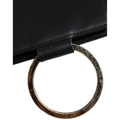 Dolce & Gabbana Black Leather Logo Plaque Neck Strap Card Coin Wallet