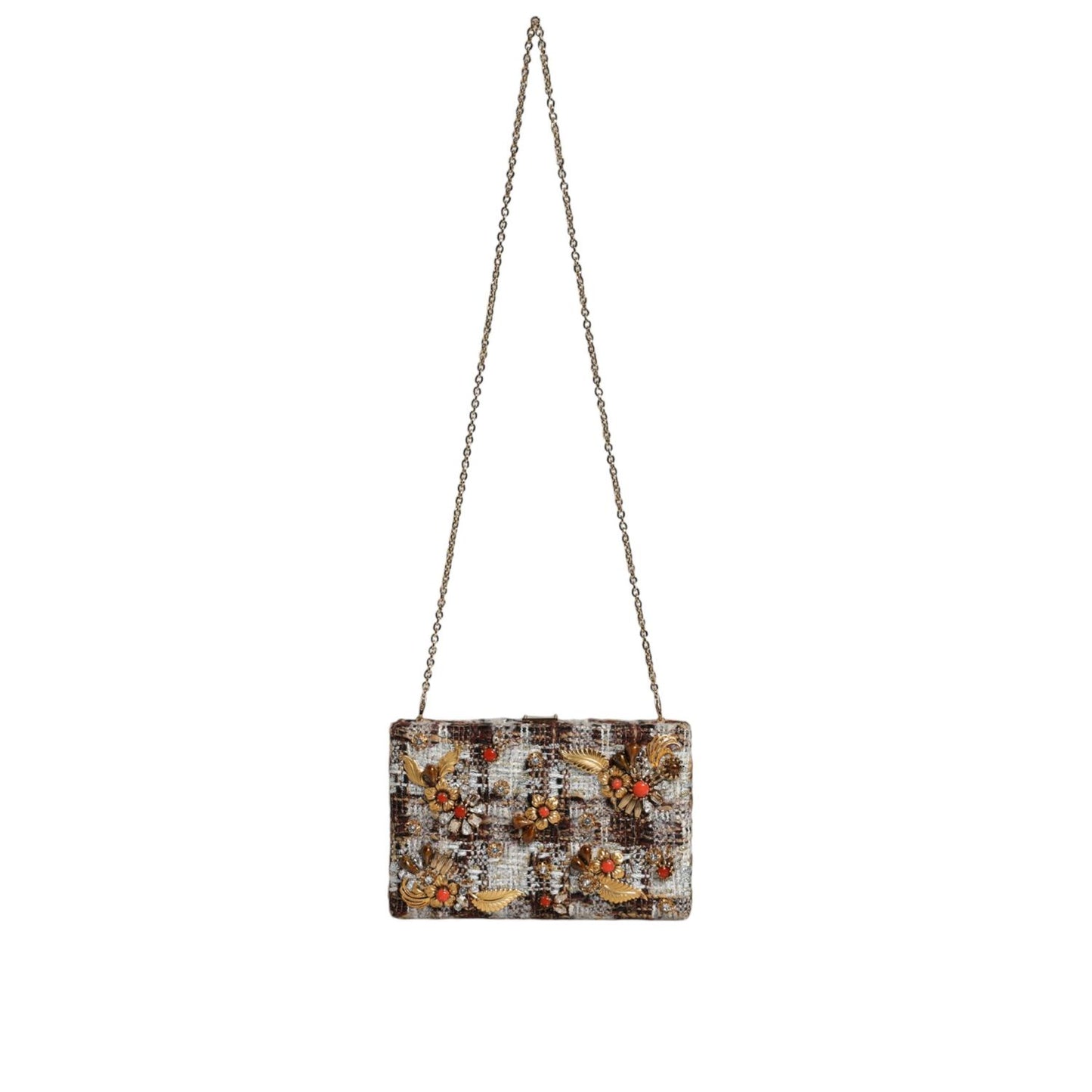 Dolce & Gabbana Multicolor Tweed Floral Clutch Crossbody Bag