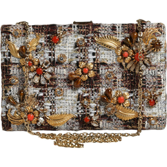 Dolce & Gabbana Multicolor Tweed Floral Clutch Crossbody Bag Dolce & Gabbana Dim Gray