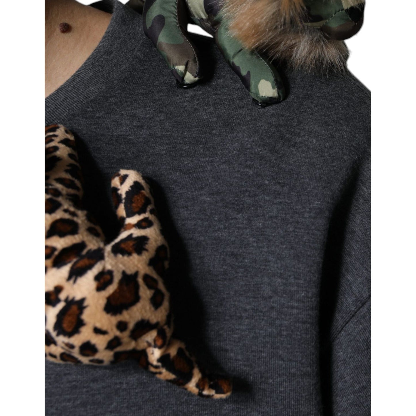 Dolce & Gabbana Gray Camouflage Animal Stuff Cotton T-shirt