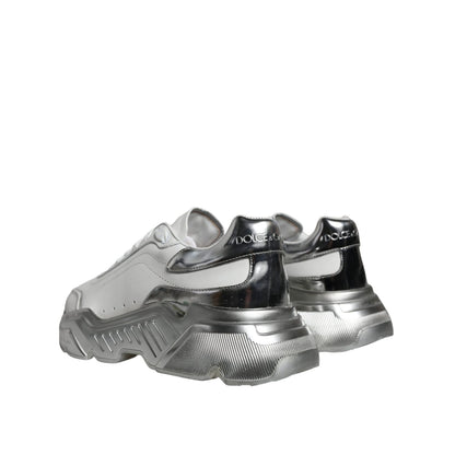Dolce & Gabbana White Silver Daymaster Low Top Sneakers Shoes