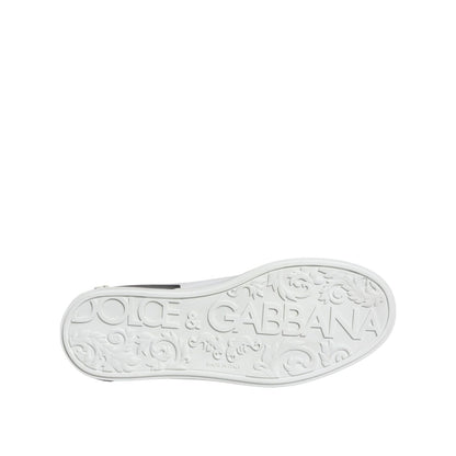 Dolce & Gabbana Black Leather Logo Portofino Sneaker Shoes
