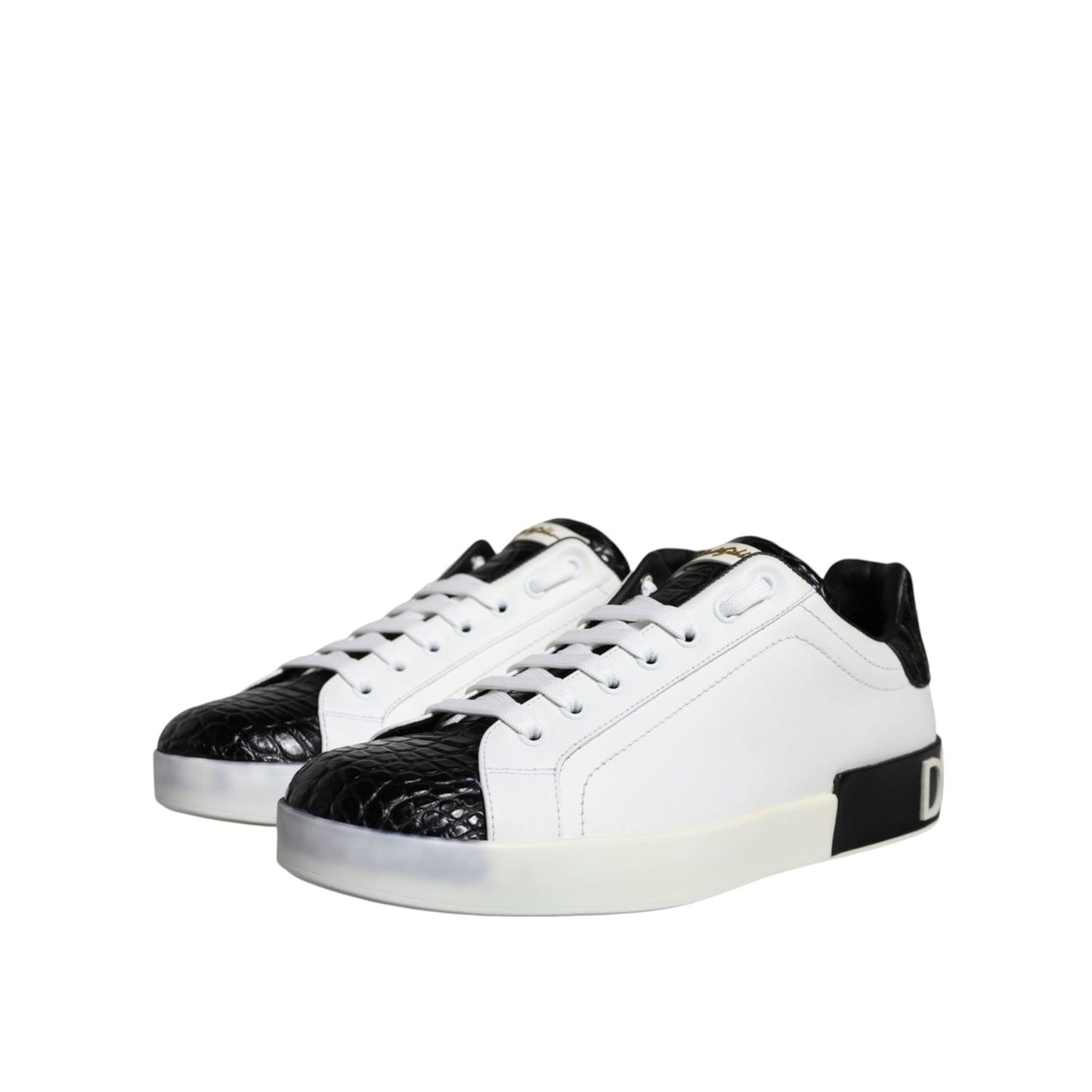 Dolce & Gabbana Black Leather Logo Portofino Sneaker Shoes