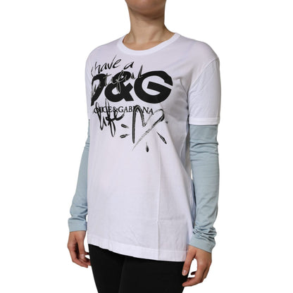 Dolce & Gabbana White Cotton Logo Print Round Neck T-shirt