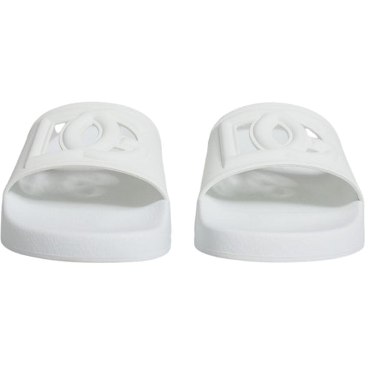 Dolce & Gabbana White Rubber Slides Sandals Beachwear Shoes Dolce & Gabbana Light Gray