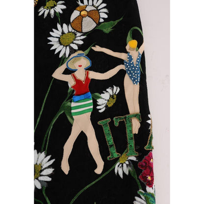 Dolce & Gabbana Black Embellished Daisy Brocade Skirt