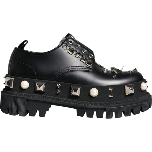 Dolce & Gabbana Black Leather Embellished Derby Formal Shoes Dolce & Gabbana Dark Slate Gray