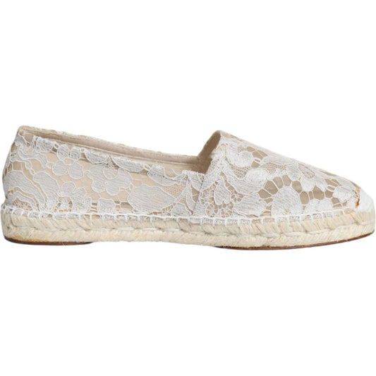 Dolce & Gabbana White Lace Viscose Espadrilles Flats Shoes Dolce & Gabbana Light Gray