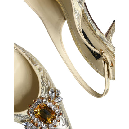 Dolce & Gabbana Gold Crystal Pumps Heels Slingbacks Shoes