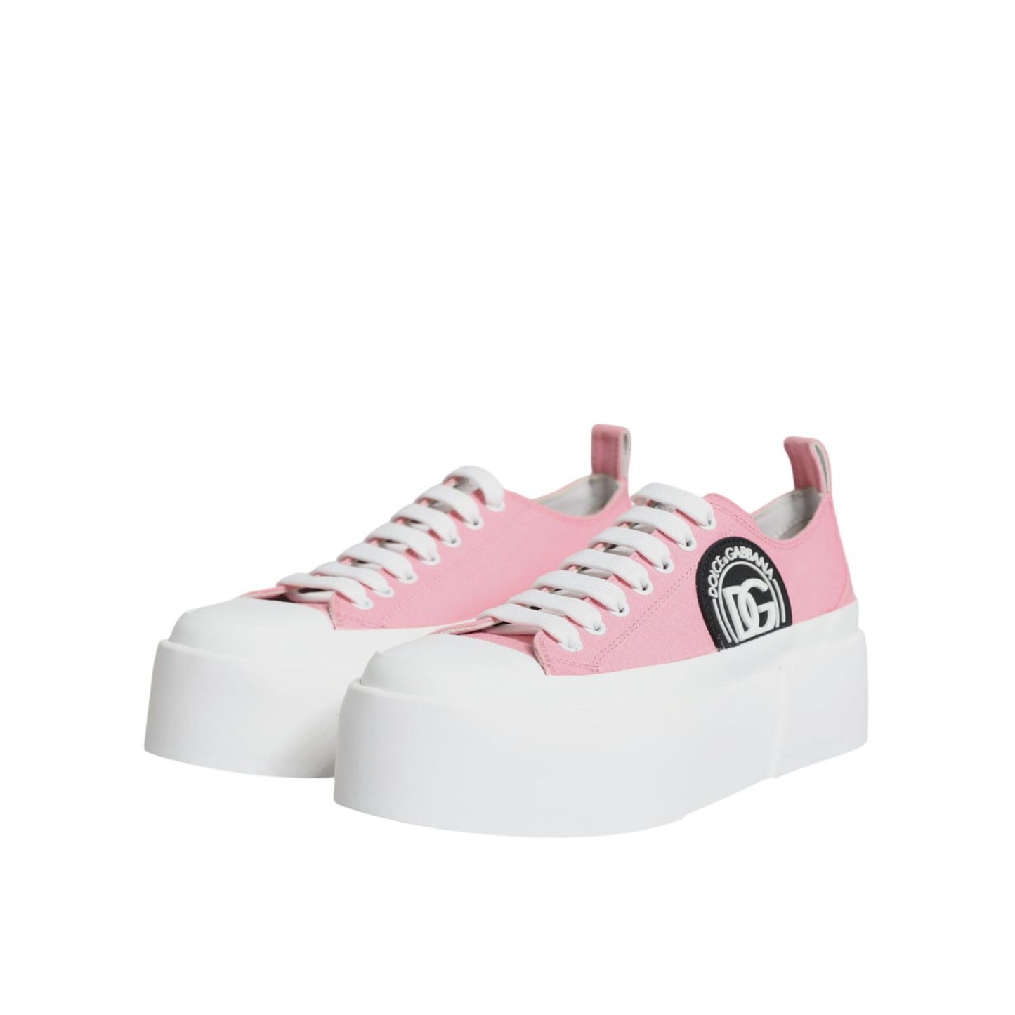 Dolce & Gabbana Pink White Canvas Logo Low Top Sneakers Shoes