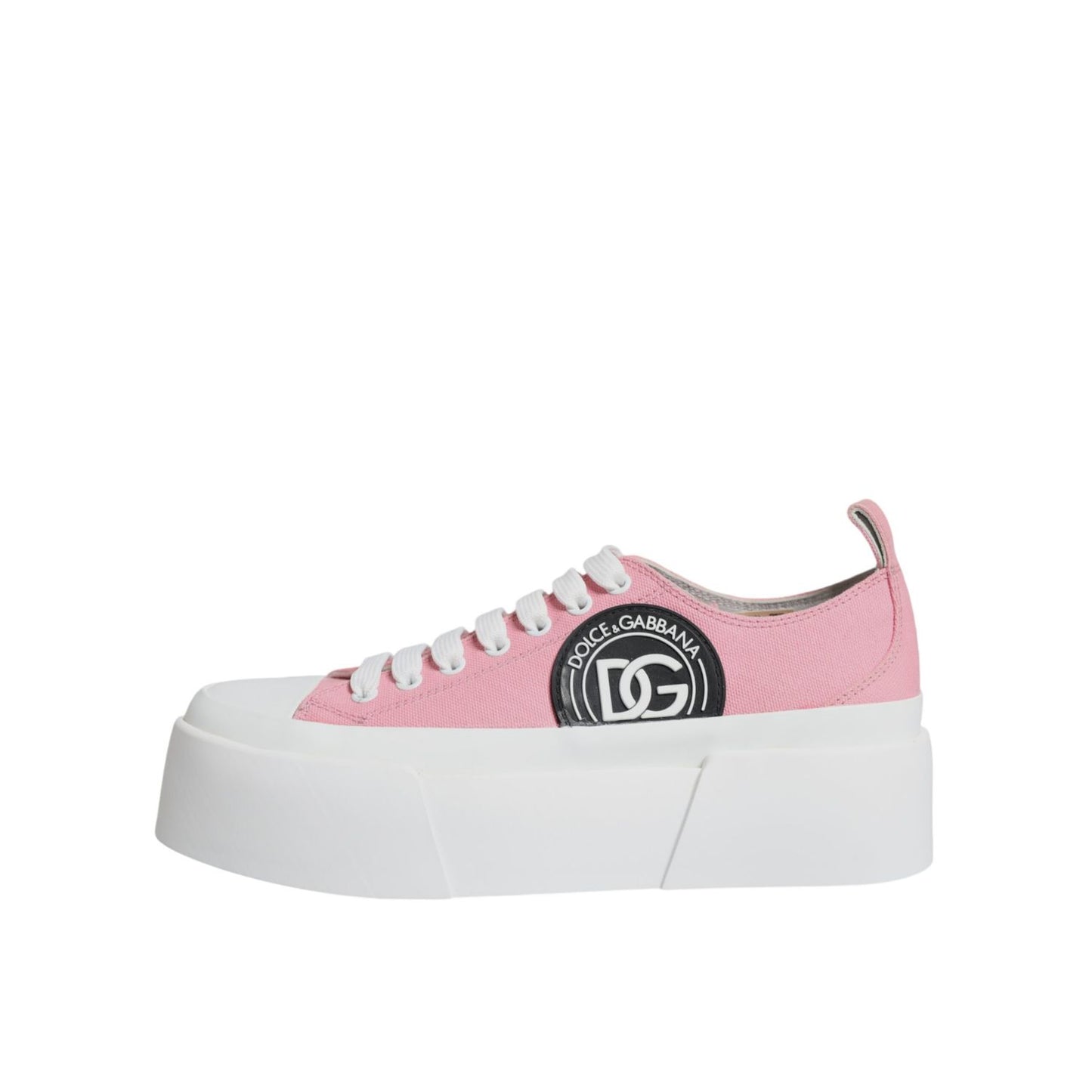 Dolce & Gabbana Pink White Canvas Logo Low Top Sneakers Shoes