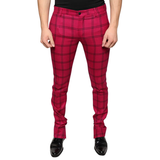 Dolce & Gabbana Pink Checkered Wool Skinny Pants