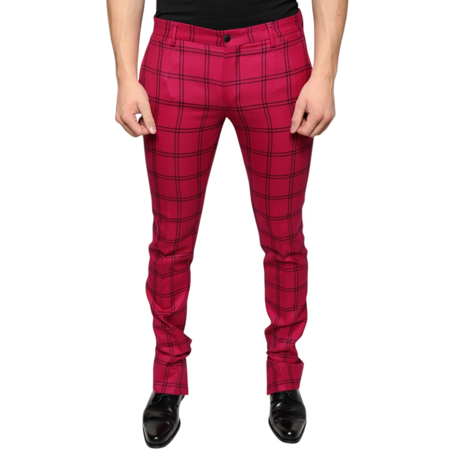 Dolce & Gabbana Pink Checkered Wool Skinny Pants