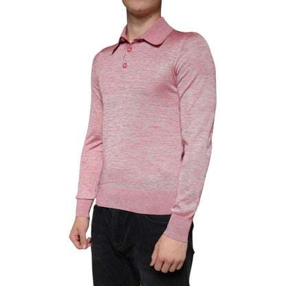 Dolce & Gabbana Pink Polyester Long Sleeve Men Polo T-shirt