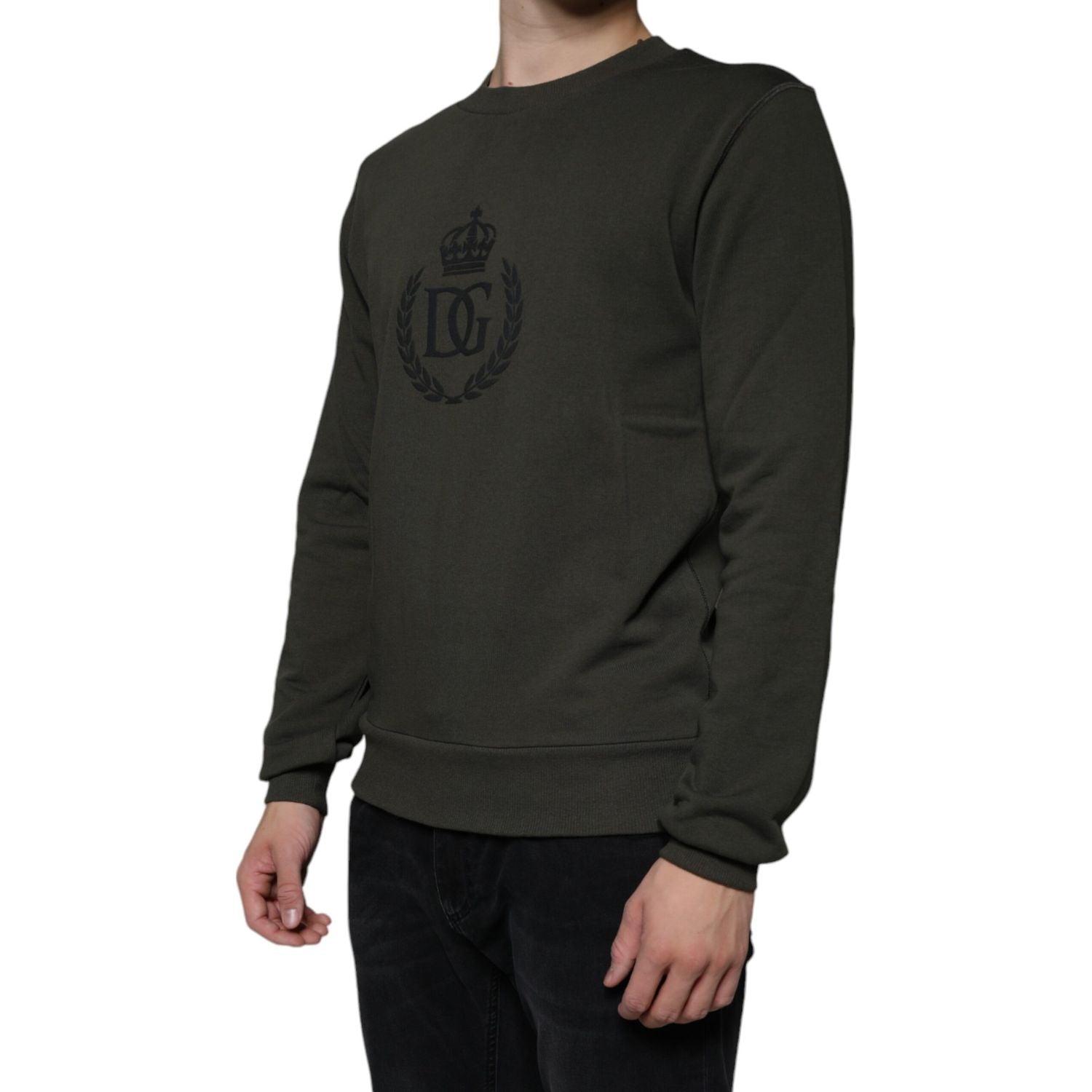 Dolce & Gabbana Army Green DG Crown Crew Neck Pullover Sweater