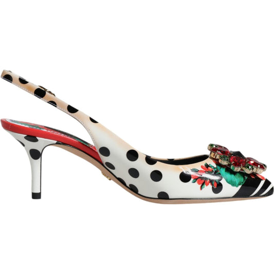 Dolce & Gabbana Multicolor Leather Crystal Heels Slingback Shoes Dolce & Gabbana Gray