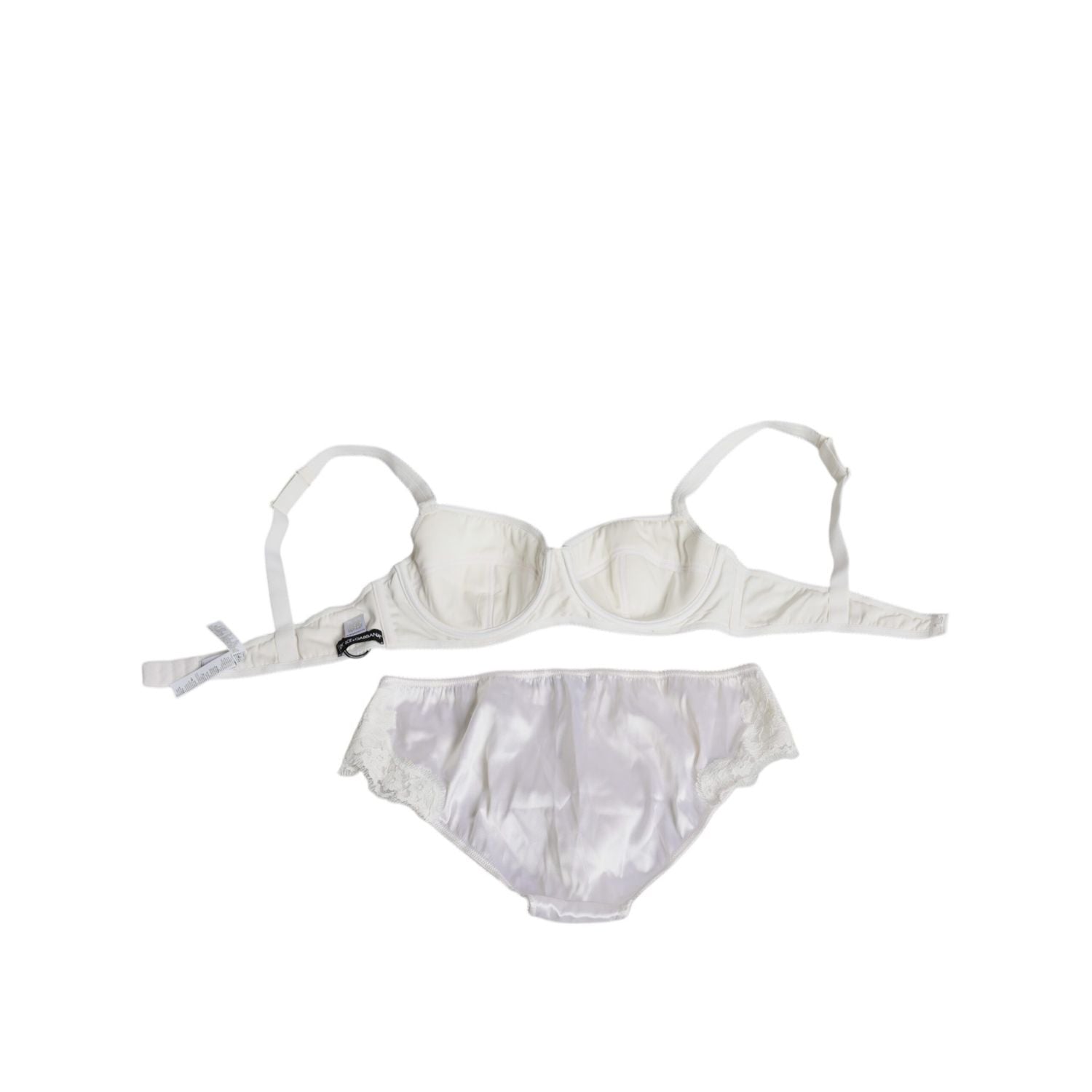 Dolce & Gabbana White Silk Stretch Panty Balconette Bra Underwear