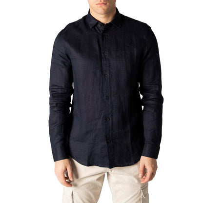 Armani Exchange Blue Linen Dress Shirt