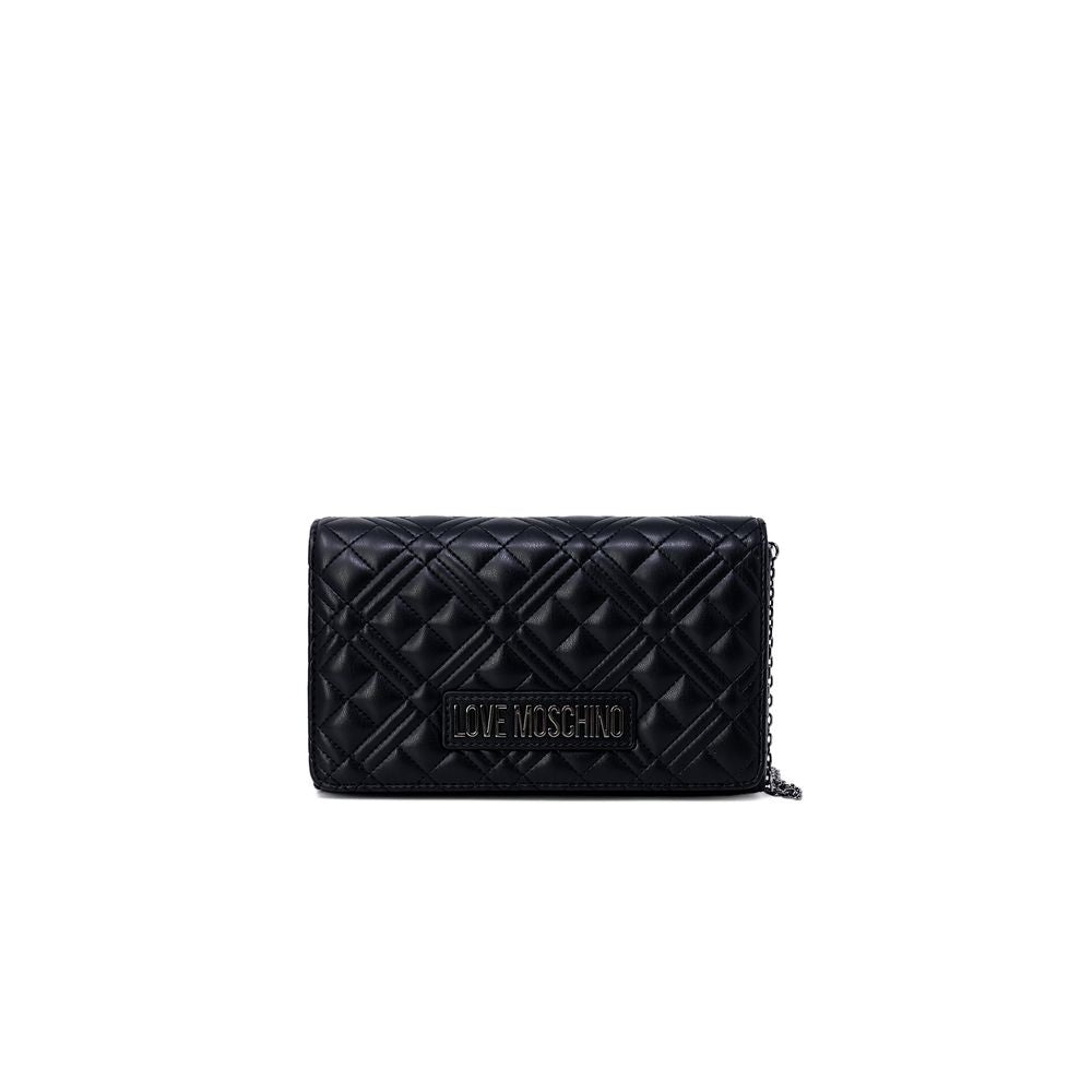 Love Moschino Bicolor Polyethylene Handbag with quilted design and golden chain for versatile wear.
