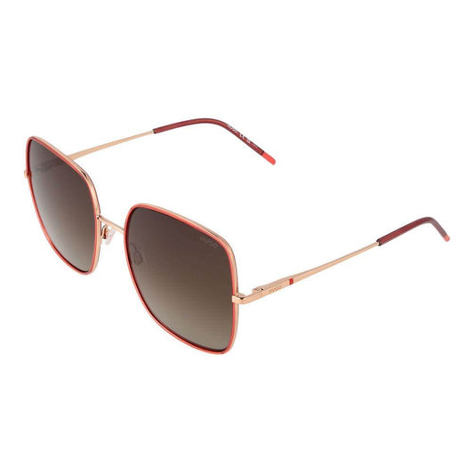 Hugo Boss Red Women Sunglasses with square brown gradient lenses, 100% UVA & UVB protection, metal full-rim red frame.
