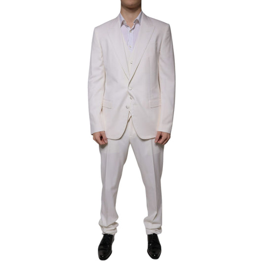 Dolce & Gabbana White Wool Silk 3 Piece SlimFit Formal Suit