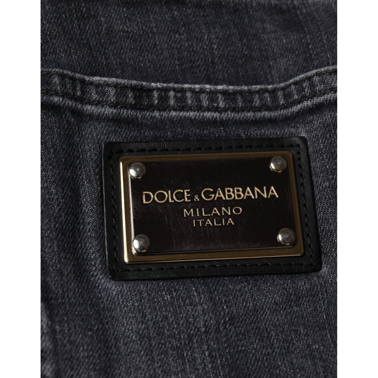 Dolce & Gabbana Dark Gray Tattered Cotton Skinny Denim Jeans