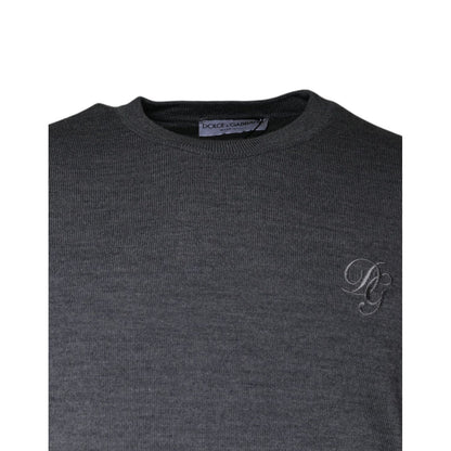 Dolce & Gabbana Dark Gray Wool Crew Neck Pullover Sweater
