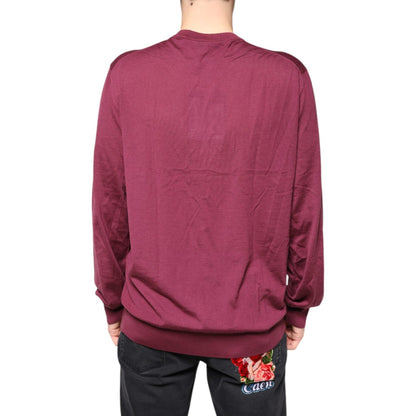 Dolce & Gabbana Maroon Cashmere V-neck Men Pullover Sweater
