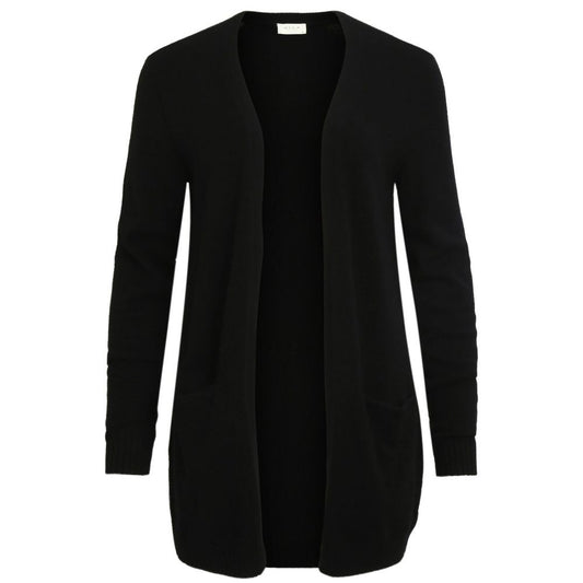 Vila Clothes Black Viscose Cardigan with side pockets, lightweight and perfect for layering. Ideal for enhancing chic style and comfort.
