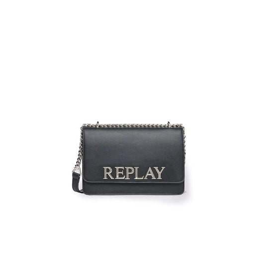 Replay black polyethylene handbag for women, autumn/winter collection, 100% polyurethane, size 18x25x8 cm, stylish chain strap