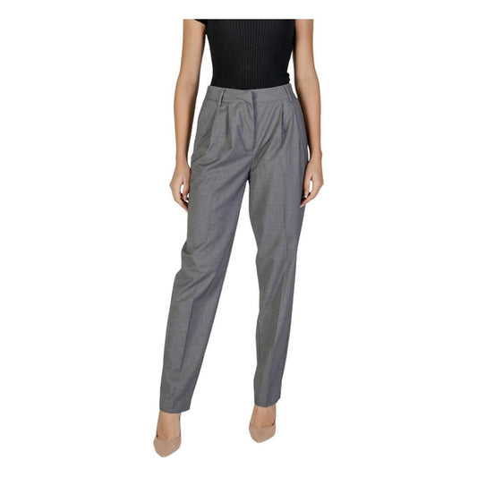 Vila Clothes women's gray polyester pants, fall/winter collection, featuring a blend of polyester, viscose, and elastane.